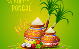illustration of Happy Pongal greeting card on green background
