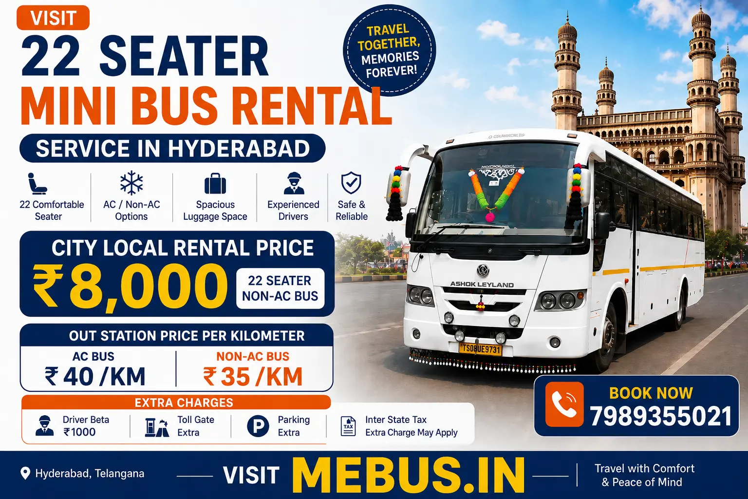 22 Seater Mini Bus Rental Hyderabad Price